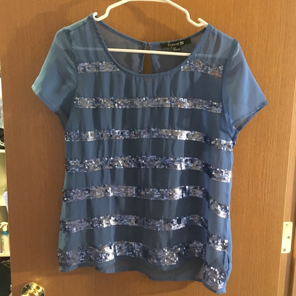 Navy Striped Sparkly Blouse